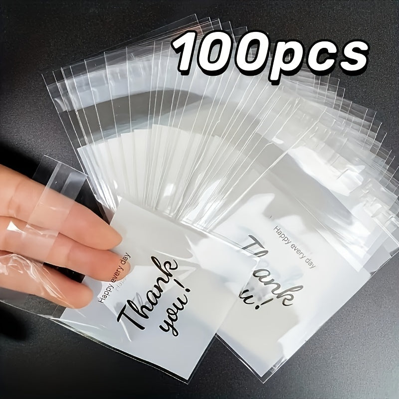 100-Pack Festive Snowflake "Thank You" Self-Seal Gift Bags, Clear OPP Packaging for Cookies, Candy, Jewelry, Office Gift Wrapping Supplies, Plastic Material, No Included Components
